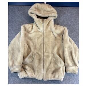 VINTAGE Donnybrook Faux Fur Jacket Womens Medium Beige Plush Hooded Gorpcore